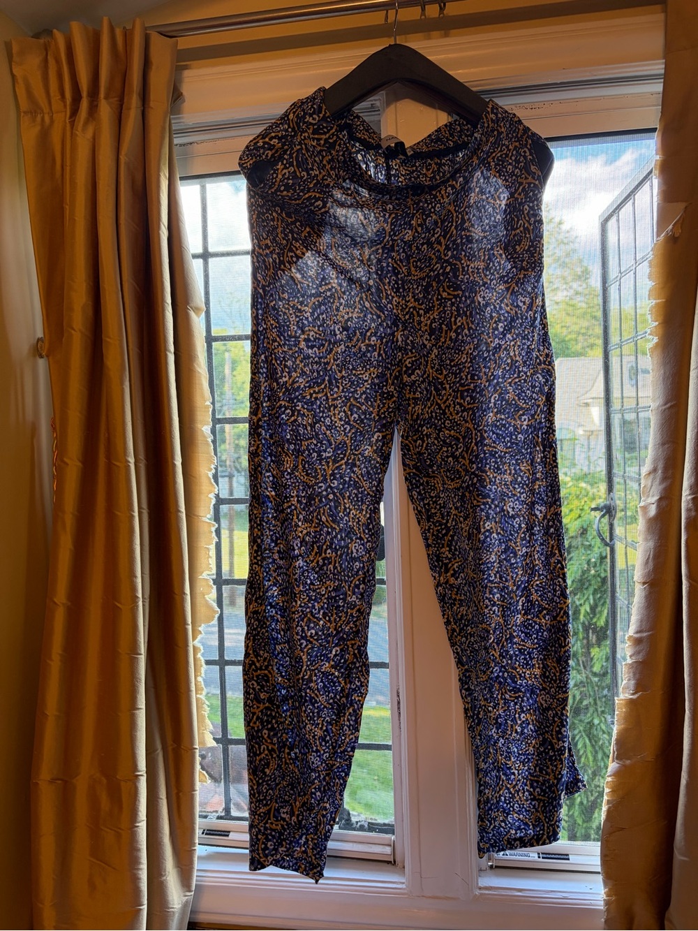 NAF NAF Navy Blue & yellow/mustard Patterned Women's Pants